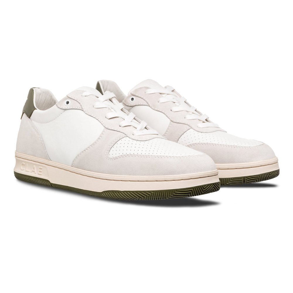 CLAE MALONE Shoes Womens USA075-T13 In White Leather Olive